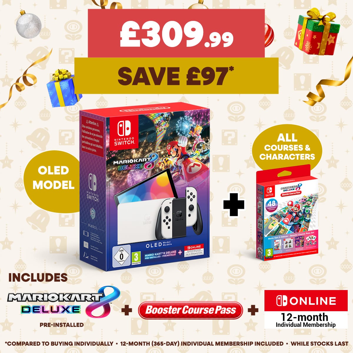 Nintendo Switch – OLED Model with Mario Kart 8 Deluxe and Nintendo Switch Online Membership