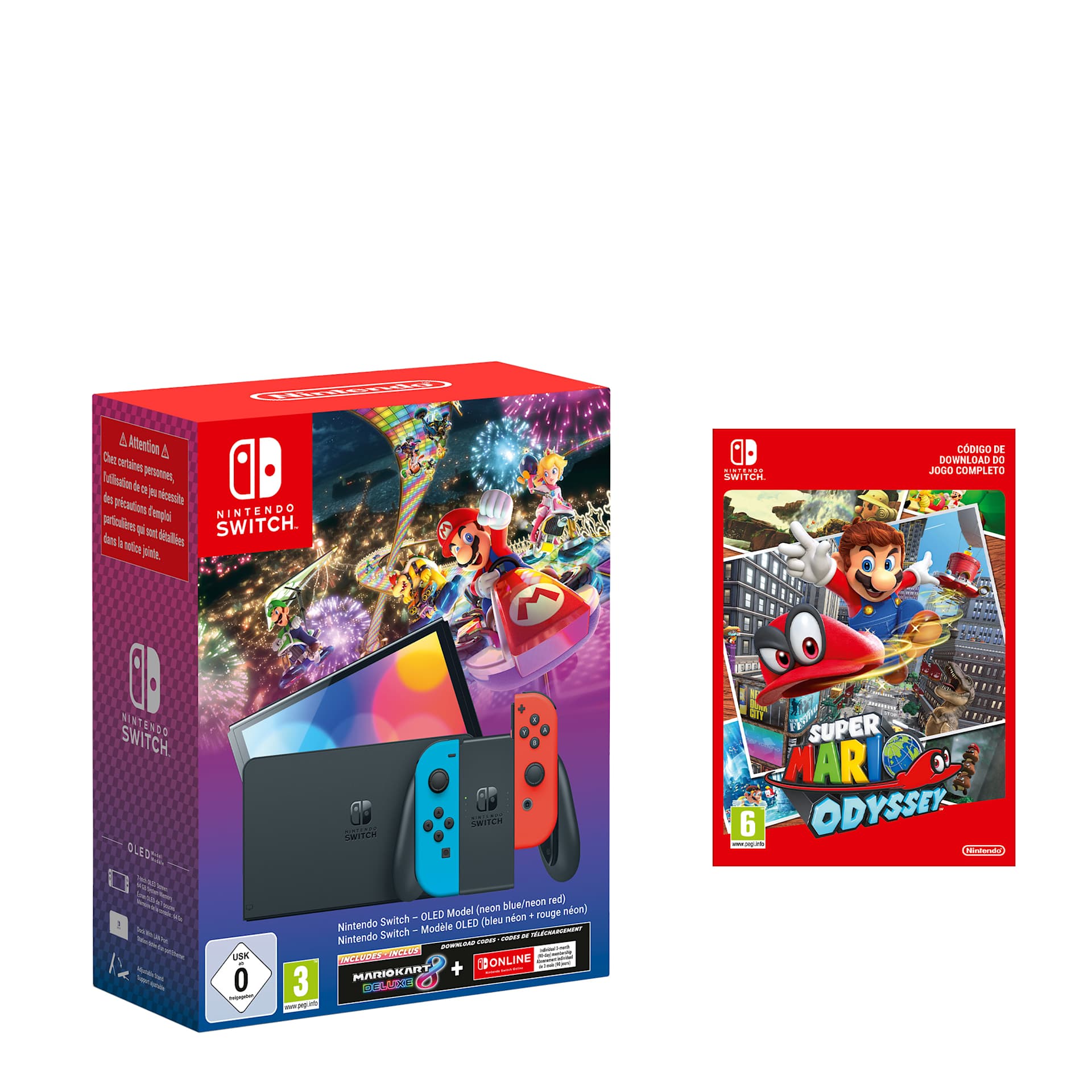 Conjunto Nintendo Switch – Modelo OLED (azul néon/vermelho néon) +