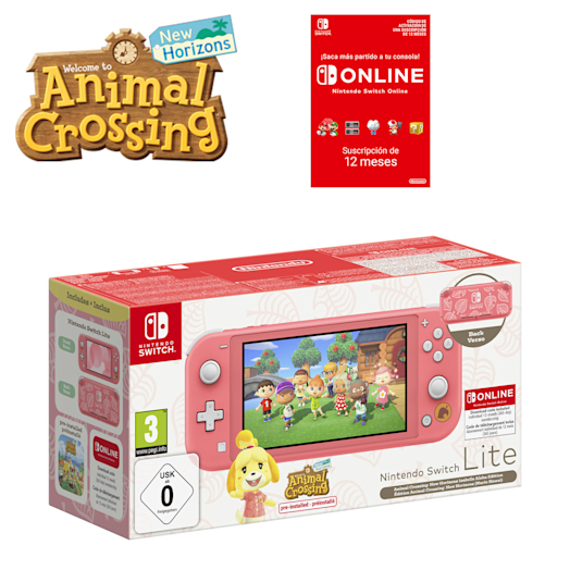 Nintendo Switch Lite (edición aloha de Animal Crossing: New Horizons con Canela) + suscripción individual de 12 meses (365 días) a Nintendo Switch Online