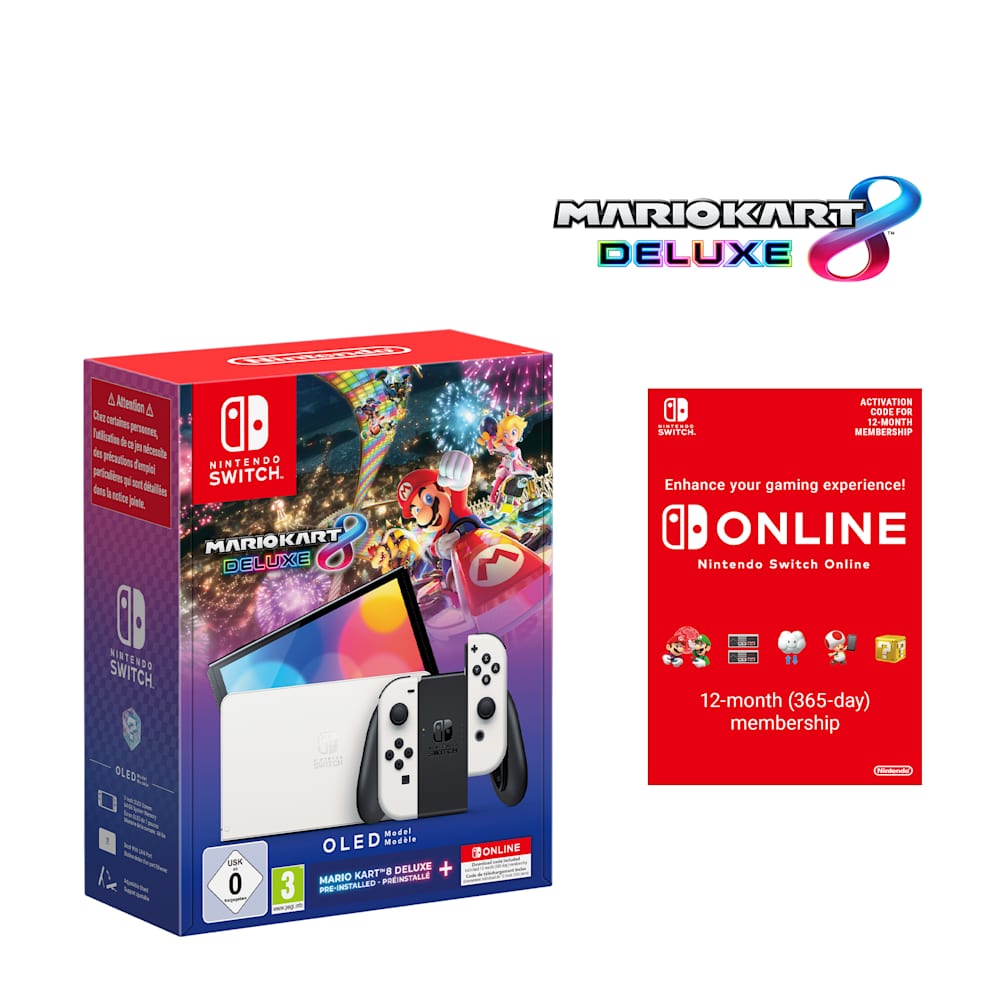 Nintendo Switch – OLED Model (White) + Mario Kart 8 Deluxe +