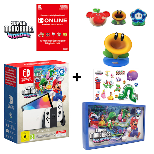 Nintendo Switch – OLED-Modell (weiß) + Super Mario Bros. Wonder + Nintendo Switch Online – 12-monatige (365-tägige) Einz...