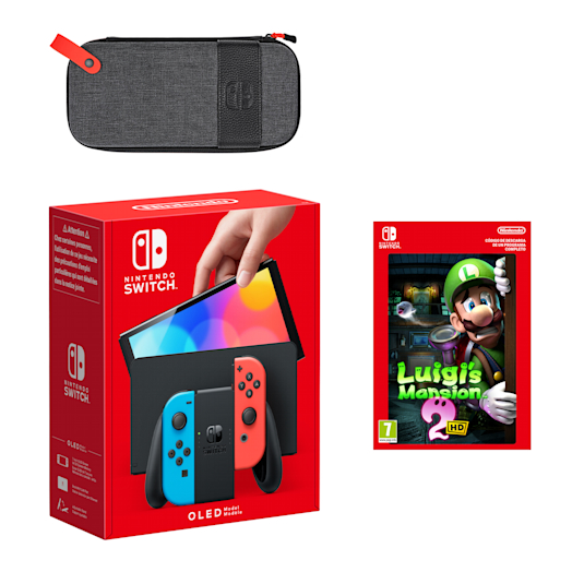 Pack Nintendo Switch – Modelo OLED (azul neón/rojo neón) Luigi's Mansion 2 HD