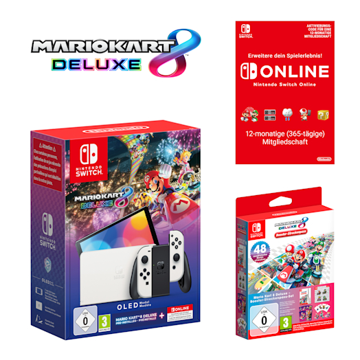 Nintendo Switch – OLED-Modell (weiß) + Mario Kart 8 Deluxe + Nintendo Switch Online – 12-monatige (365-tägige) Einzelmit...