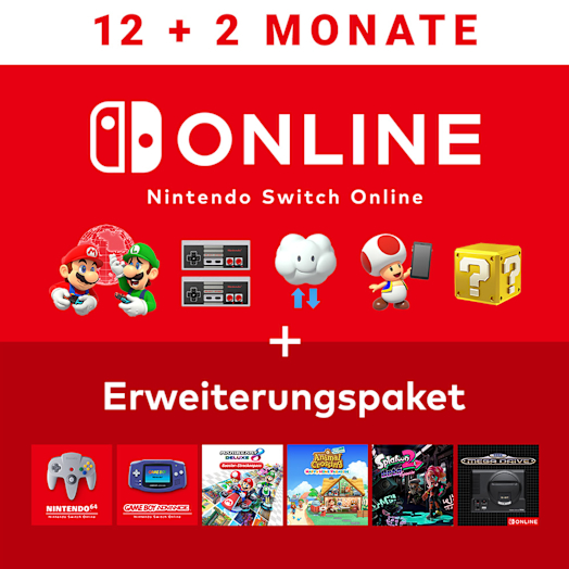 12-monatige Mitgliedschaft für Nintendo Switch Online + Erweiterungspaket (plus 2 zusätzliche Monate)