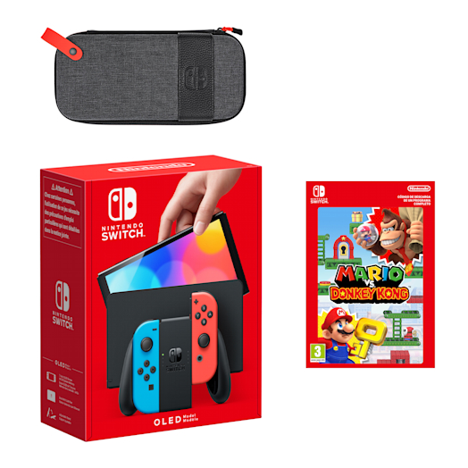 Pack Nintendo Switch – Modelo OLED (azul neón/rojo neón) Mario vs. Donkey Kong
