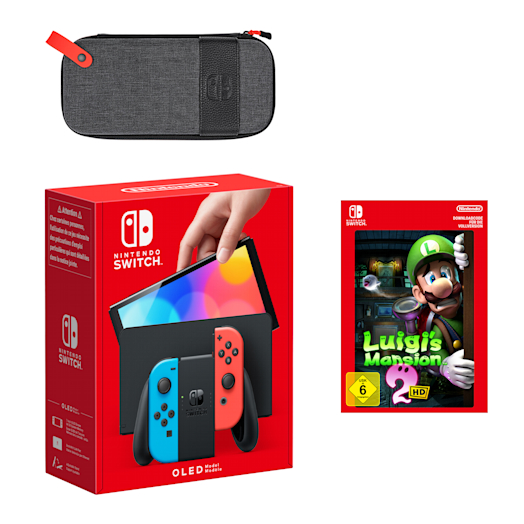 Nintendo Switch – OLED-Modell (Neon-Blau/Neon-Rot) Luigi's Mansion 2 HD Pack