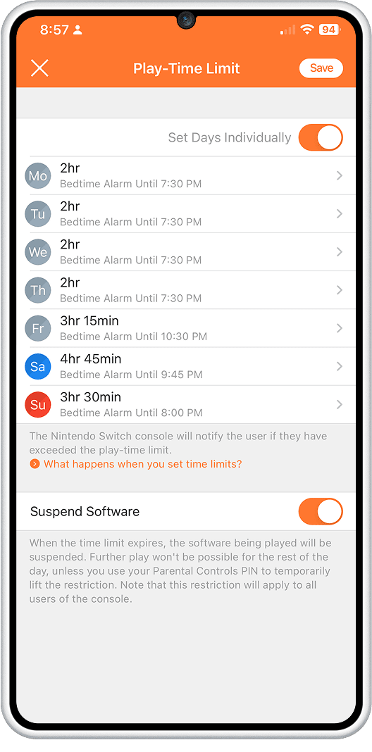 Parental Controls - Play time Screenshot