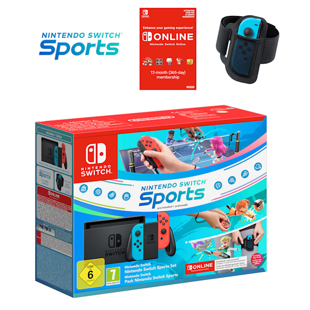 Nintendo Switch Console (Neon Blue/Neon Red) Nintendo Switch Sports Set + Nintendo Switch Online Individual 12-Month (365-Day) Membership