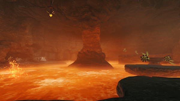 Magmoor Caverns: a lava lake with rocky platforms