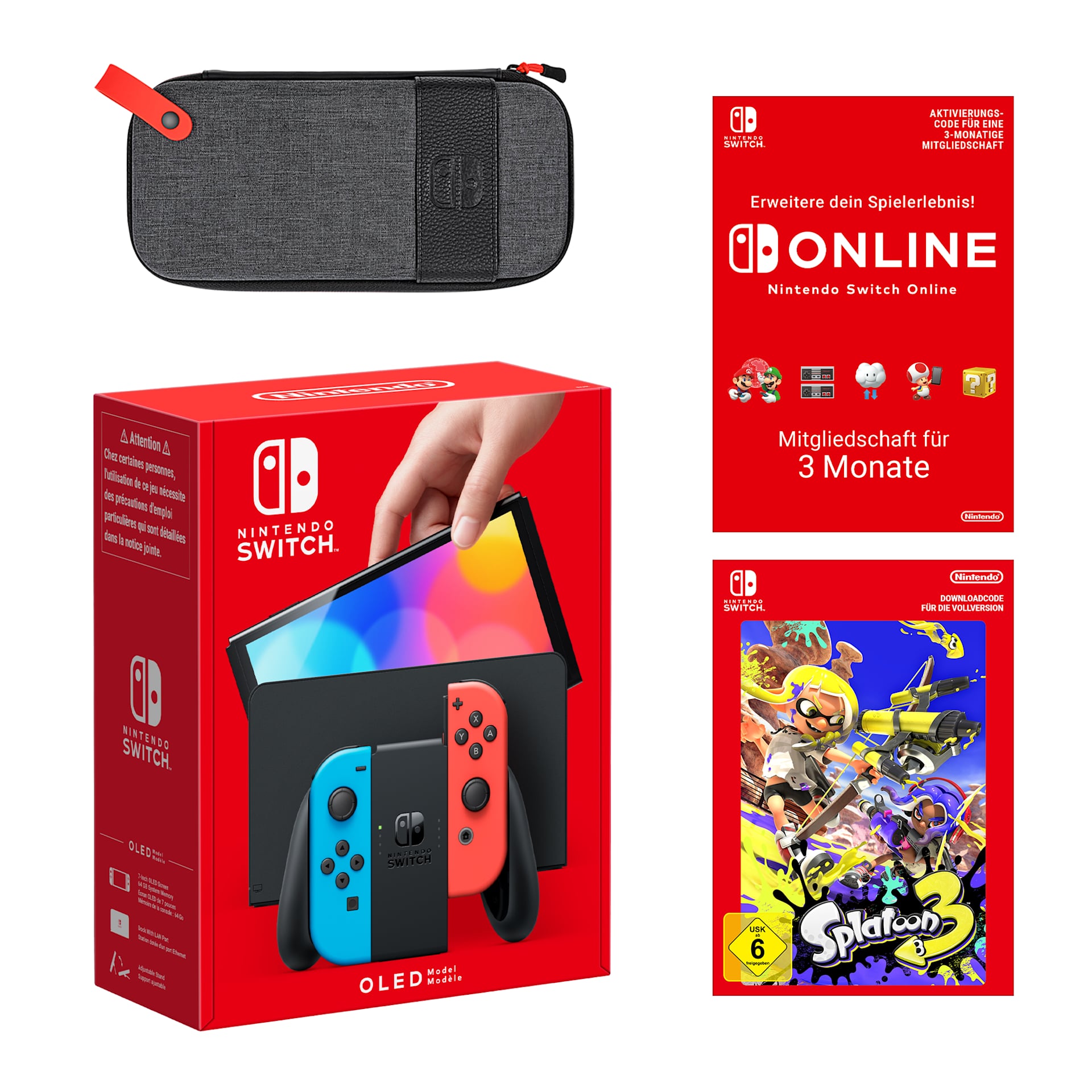 Nintendo Switch – OLED-Modell (Neon-Blau/Neon-Rot) + Splatoon 3 +
