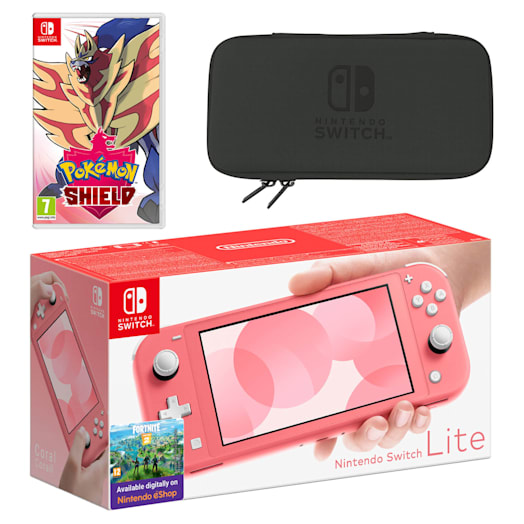 Nintendo Switch Lite (Coral) Pokémon Shield Pack