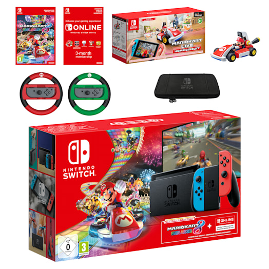 Nintendo Switch (Neon Blue/Neon Red) + Mario Kart 8 Deluxe + Nintendo Switch Online (3 Months) + Mario Kart Live: Home Circuit (Mario) Pack