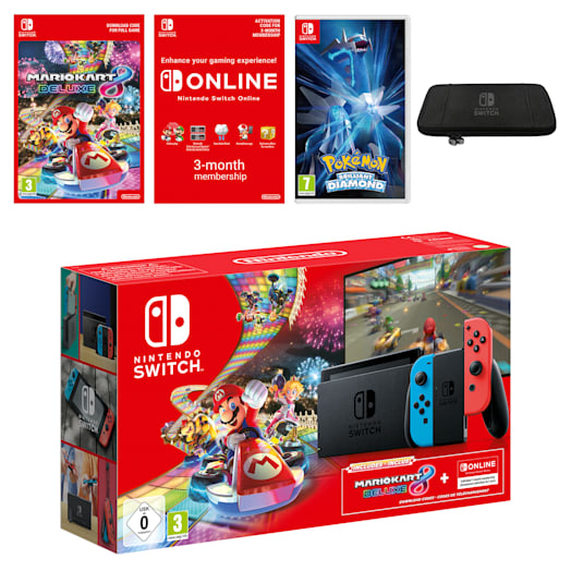 Nintendo Switch (Neon Blue/Neon Red) + Mario Kart 8 Deluxe + Nintendo Switch Online (3 Months) + Pokémon Brilliant Diamond Pack