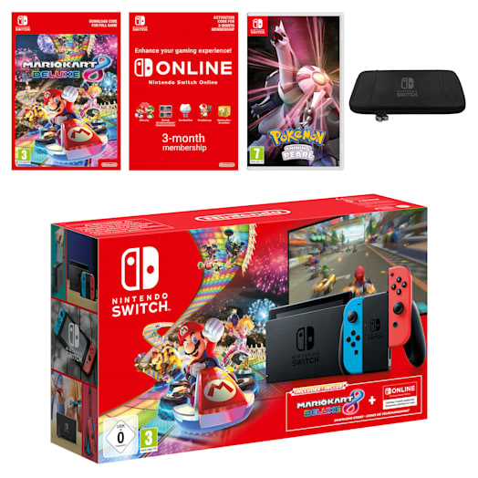 Nintendo Switch (Neon Blue/Neon Red) + Mario Kart 8 Deluxe + Nintendo Switch Online (3 Months) + Pokémon Shining Pearl Pack