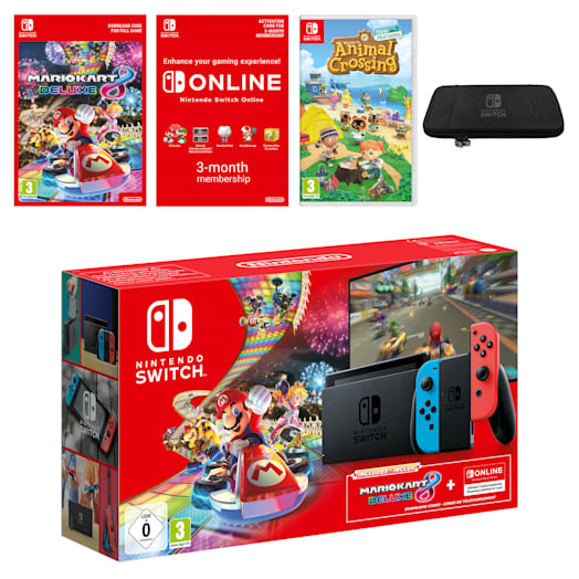 Nintendo Switch (Neon Blue/Neon Red) + Mario Kart 8 Deluxe + Nintendo Switch Online (3 Months) + Animal Crossing: New Horizons Pack