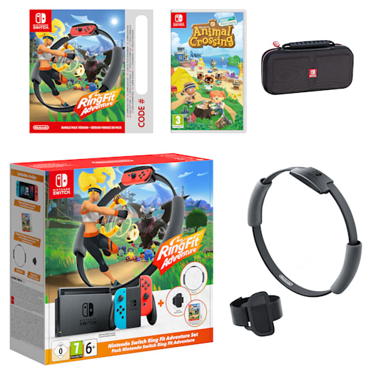 Nintendo Switch (Neon Blue/Neon Red) Ring Fit Adventure Set + Animal Crossing: New Horizons Pack