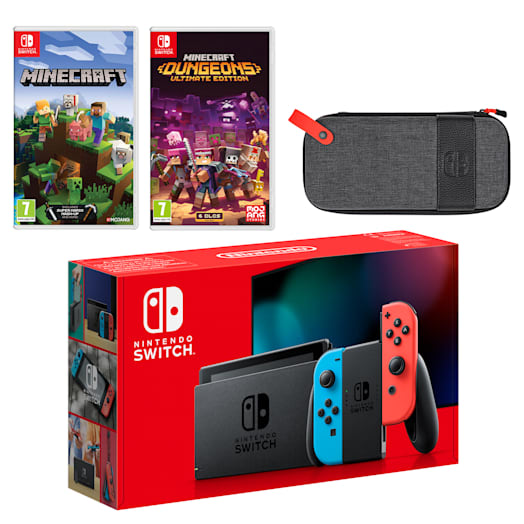 Nintendo Switch (Neon Blue/Neon Red) + Minecraft + Minecraft Dungeons Ultimate Edition Pack