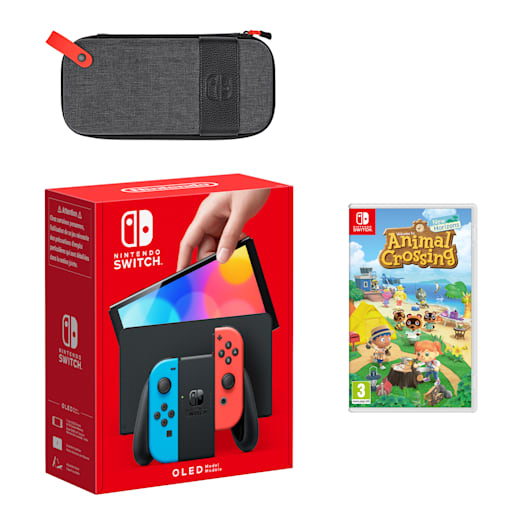 Nintendo Switch – OLED Model (Neon Blue/Neon Red) Animal Crossing: New Horizons Pack image 1
