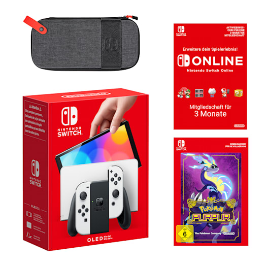 Nintendo Switch – OLED-Modell (Weiß) Pokémon Purpur + Nintendo Switch Online 3 Monate Individuell Pack