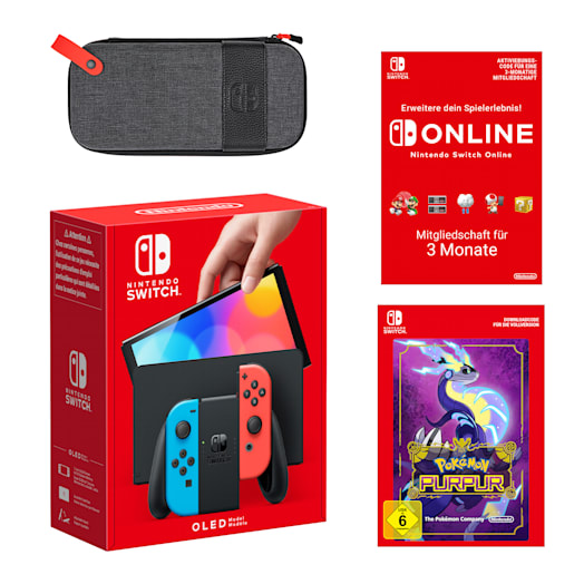 Nintendo Switch – OLED-Modell (Neon-Blau/Neon-Rot) Pokémon Purpur + Nintendo Switch Online 3 Monate Individuell Pack