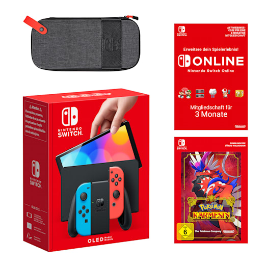 Nintendo Switch – OLED-Modell (Neon-Blau/Neon-Rot) Pokémon Karmesin + Nintendo Switch Online 3 Monate Individuell Pack