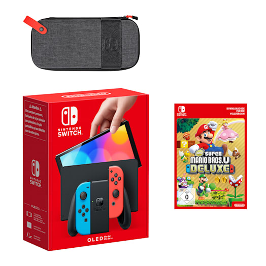 Nintendo Switch – OLED-Modell (Neon-Blau/Neon-Rot) New Super Mario Bros. U Deluxe Pack