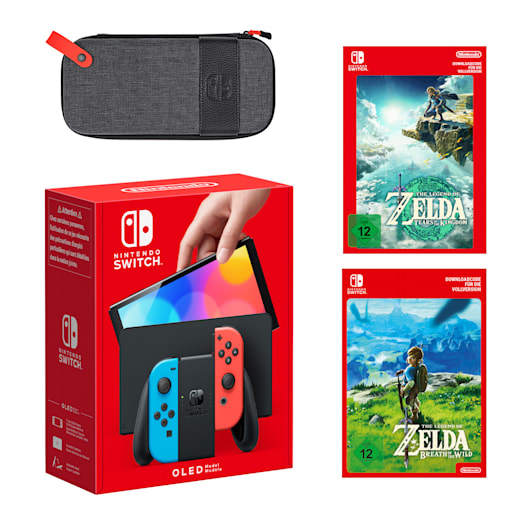 Nintendo Switch – OLED-Modell (Neon-Blau/Neon-Rot) The Legend of Zelda: Tears of the Kingdom + The Legend of Zelda: Brea...