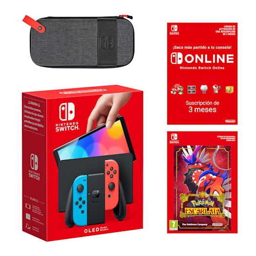 Pack Nintendo Switch – Modelo OLED (azul neón/rojo neón) Pokémon Escarlata + Nintendo Switch Online 3 meses individual