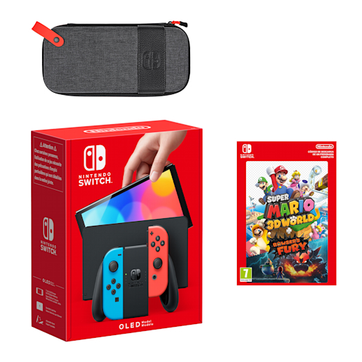 Pack Nintendo Switch – Modelo OLED (azul neón/rojo neón) Super Mario 3D World + Bowser's Fury