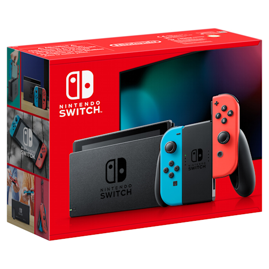 Nintendo Switch with Neon Blue / Neon Red JoyCon Controllers My
