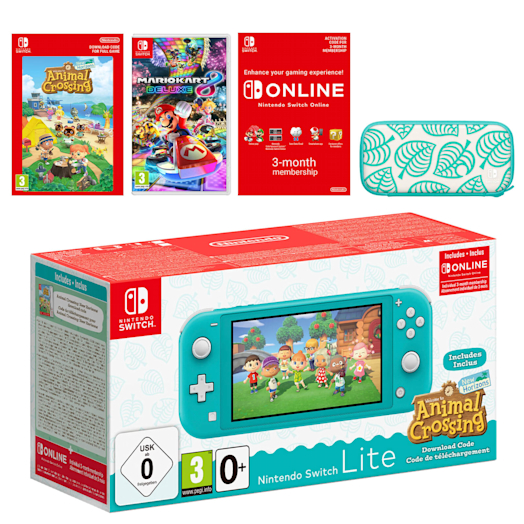 Nintendo Switch Lite (Turquoise) + Animal Crossing: New Horizons + Nintendo Switch Online (3 Months) + Mario Kart 8 Deluxe Pack