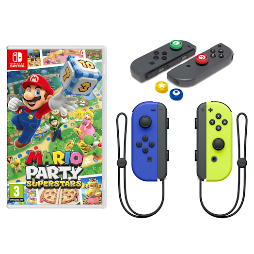 Mario Party Superstars + JoyCon Controllers (Blue/Neon Yellow) Pack