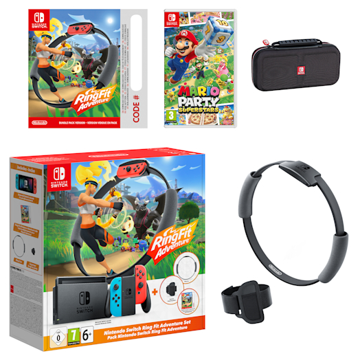 Nintendo Switch (Neon Blue/Neon Red) Ring Fit Adventure Set + Mario Party Superstars Pack