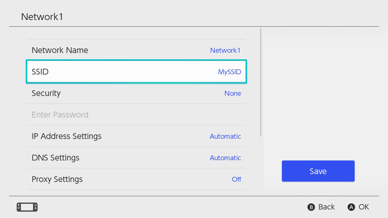 Select SSID from Nintendo Network settings