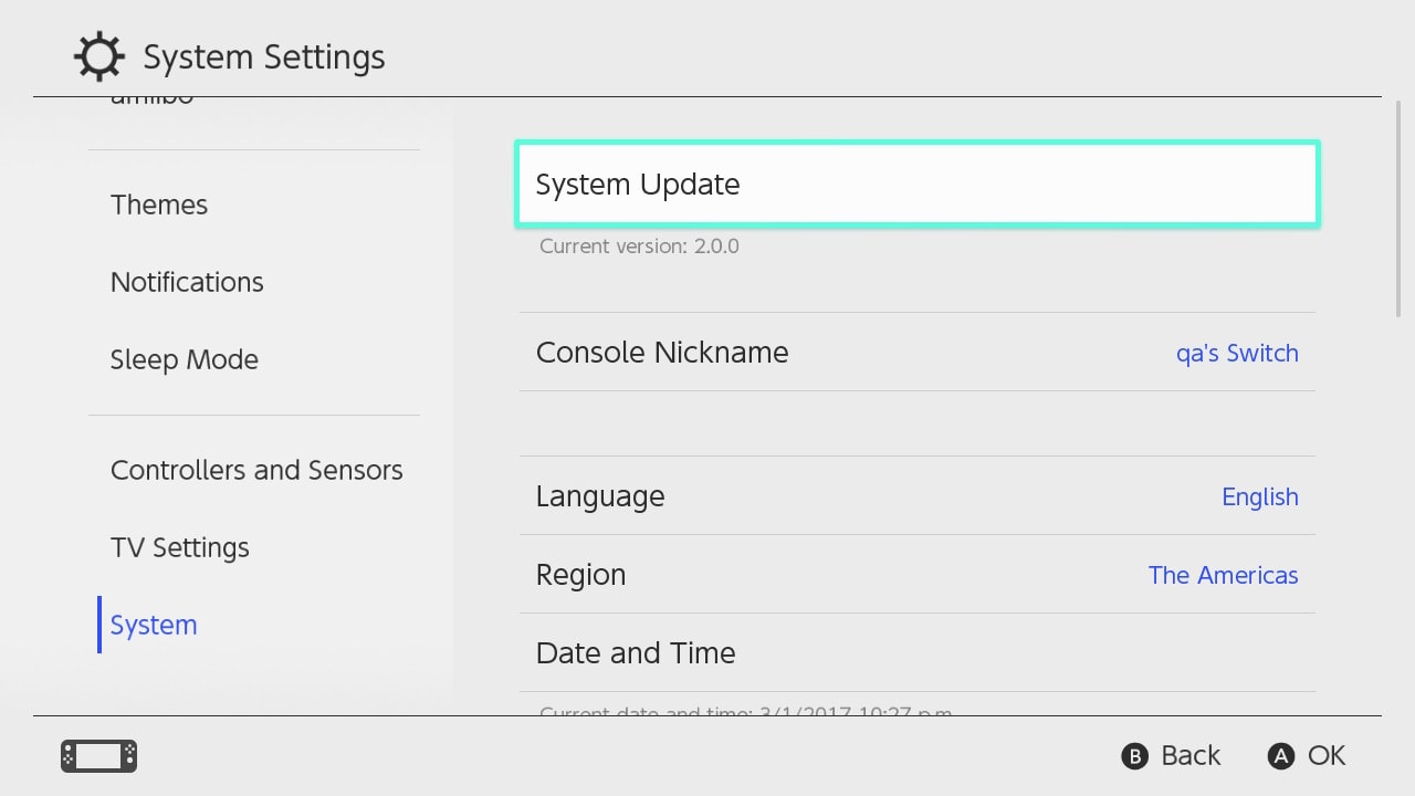 System update from system menu