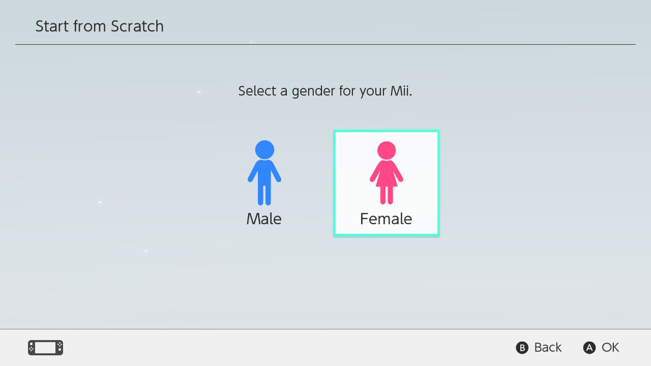 Gender selection Mii character