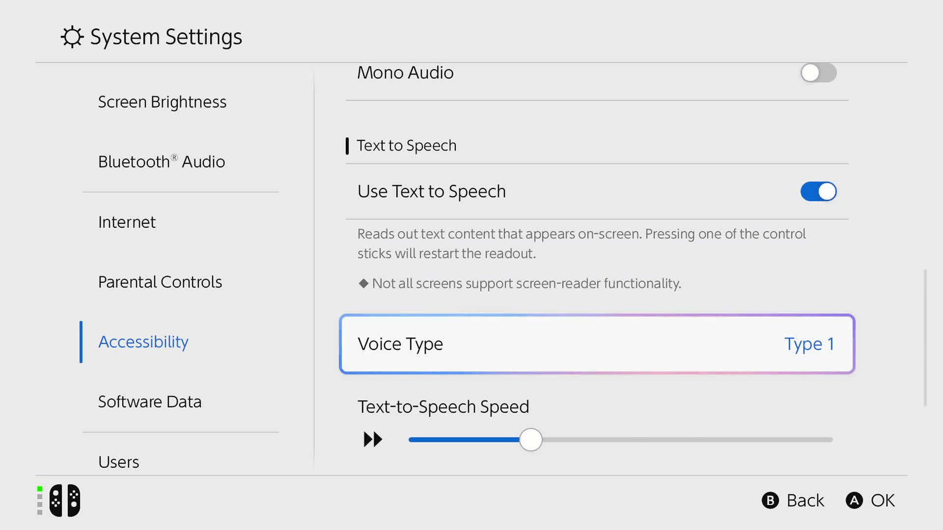 Screenshot of video demonstating enabling text to speech in settings menu in accessibility submenu