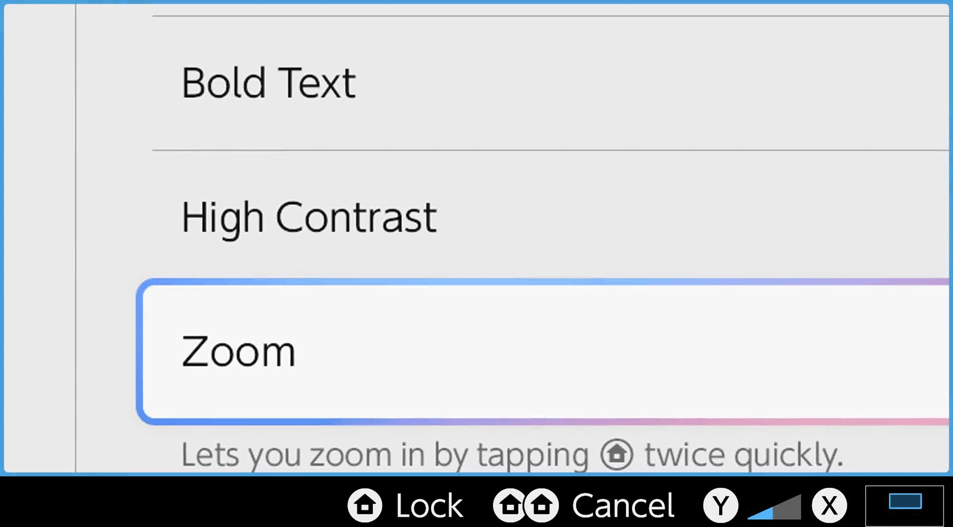 Screenshot of video demonstating enabling screen zoom in settings menu in accessibility submenu