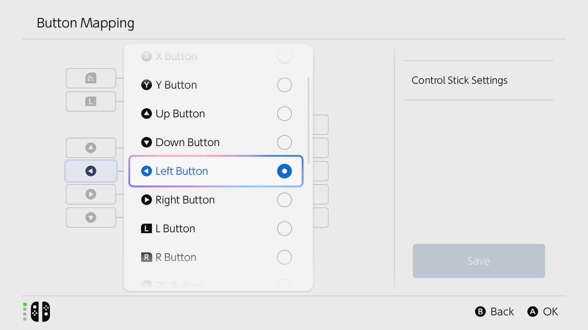 Screenshot of video demonstating changing the mapping of buttons on the left and right Joy-Con 2 in settings menu in accessibility submenu