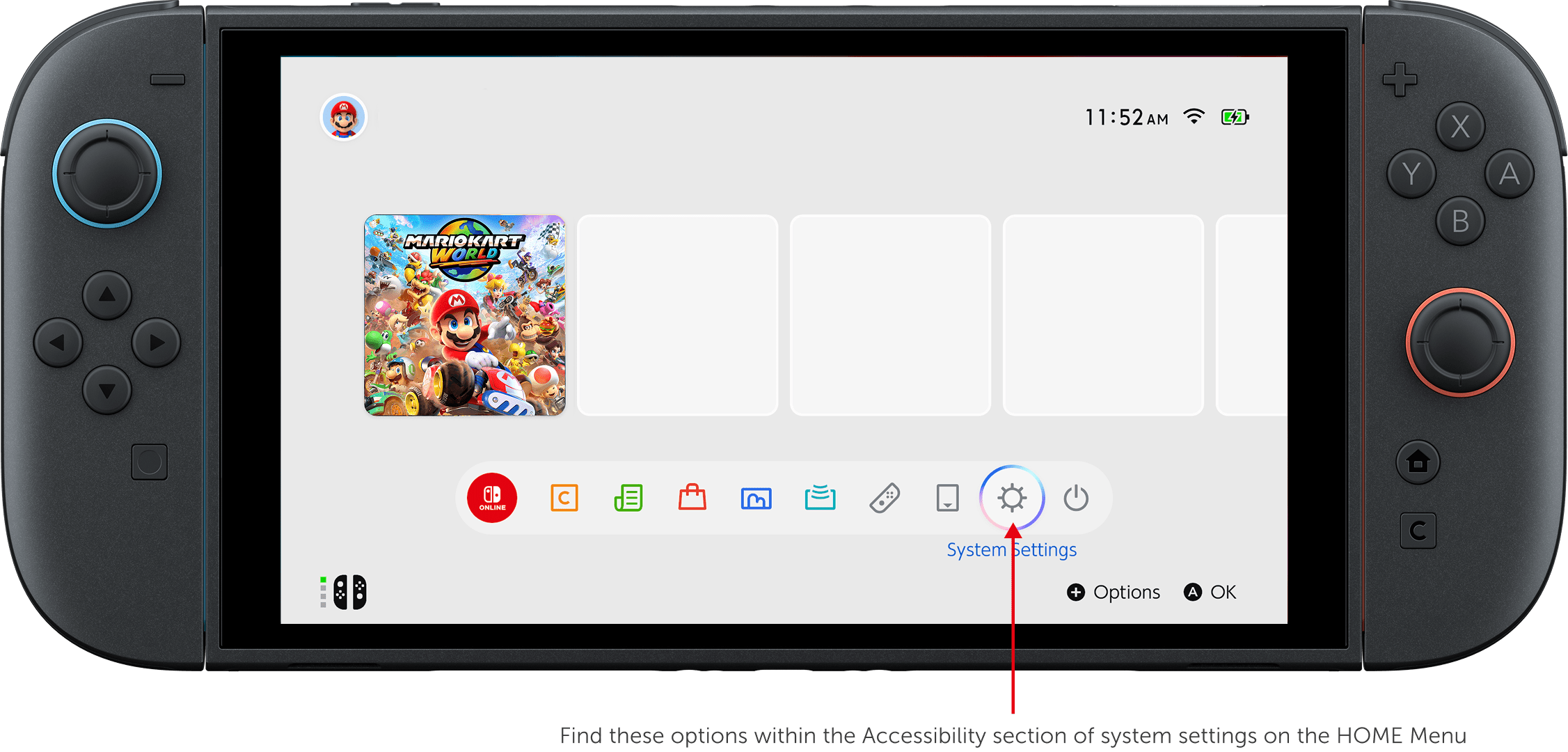 Find these options in System Settings on the HOME menu.