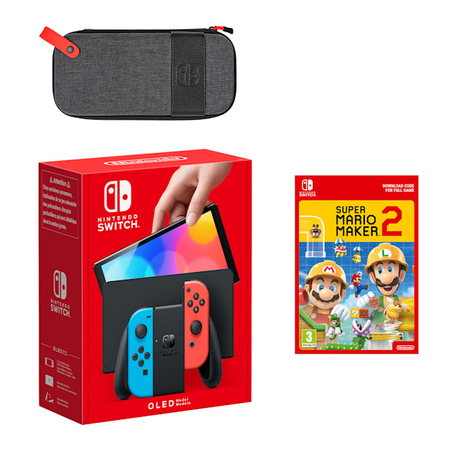 Nintendo Switch – OLED Model (Neon Blue/Neon Red) Super Mario Maker 2 Pack