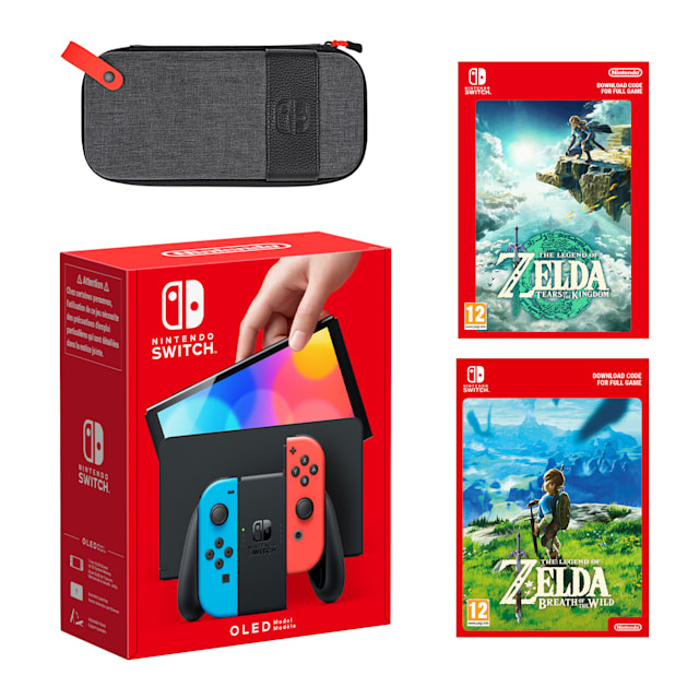 Nintendo Switch – OLED Model (Neon Blue/Neon Red) The Legend of Zelda: Tears of the Kingdom + The Legend of Zelda: Breath of the Wild Pack