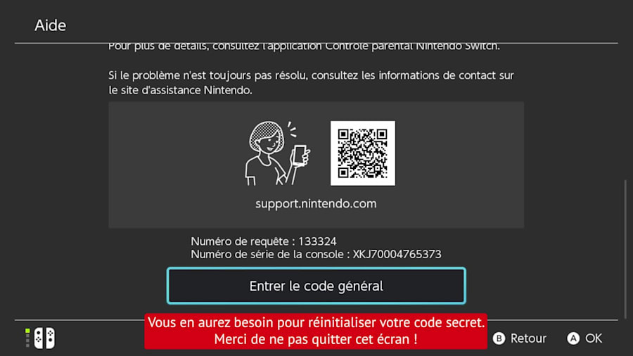 Code secret du contrôle parental oublié